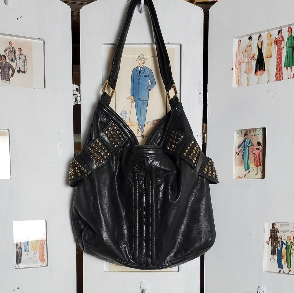Black leather hobo bag